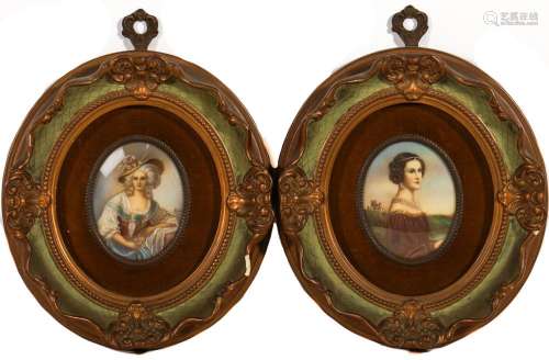 A Pair of Mid Century Italian Portrait Miniatures of Ladies ...