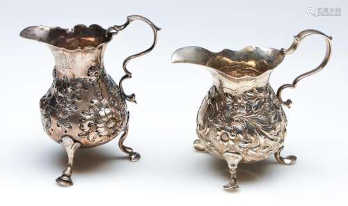 Two George II, Hallmarked Sterling Silver Creamers (H:10.5cm...