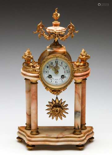A Gilt Brass and Alabaster French Ormulu Mantle Clock with C...