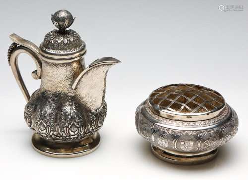 An 800 Silver Ewer (H:16cm) Together With a Silver Pot Pourr...