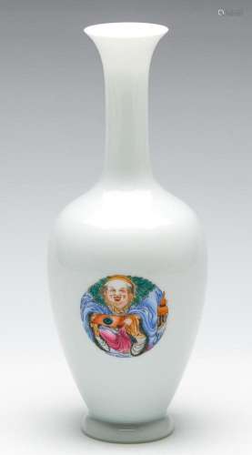 A White Chinese Slim Neck Vase Featuring Fungi and an Elder ...