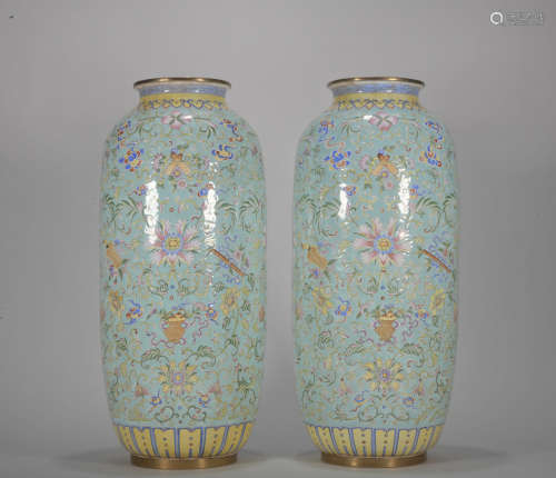 A pair of enamel 'floral' vase