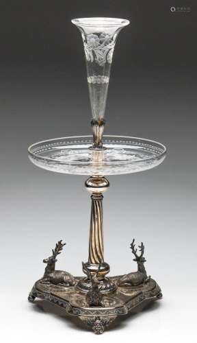 A Silverplated Epergne Centre Piece Featuring Deers to Base ...