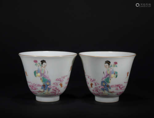 A pair of famille-rose 'figure' cup