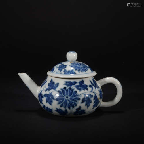 A blue and white teapot