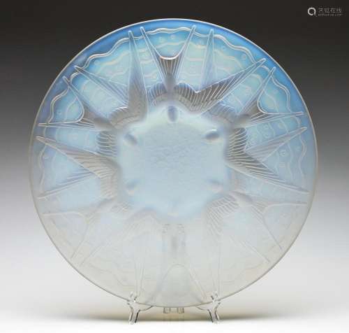 A Pierre D'Avesn Art Deco Blue Opalescent Swallows Glas...