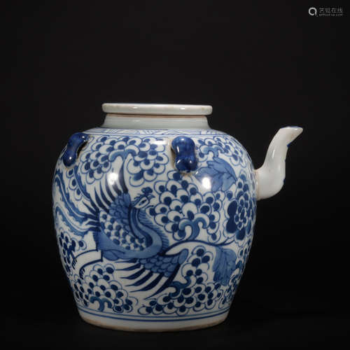 A blue and white teapot