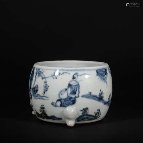 A blue and white 'figure' incense burner