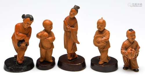 A Group of Five Chinese Cultural Revolution Boxwood Carved F...