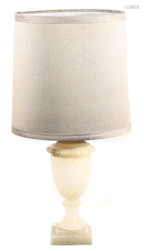 An Alabaster Urn Form Table Lamp with Grey Fabric Shade (H:5...