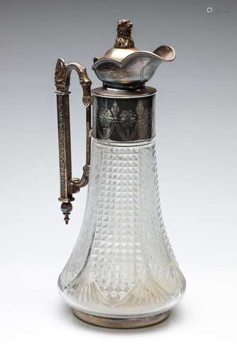 A Silverplated and Cut Crystal Claret Jug With Bear Finial (...