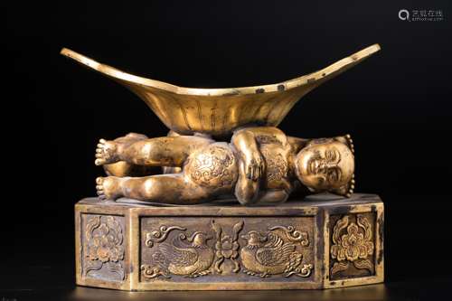 Chinese bronze gilded pillow