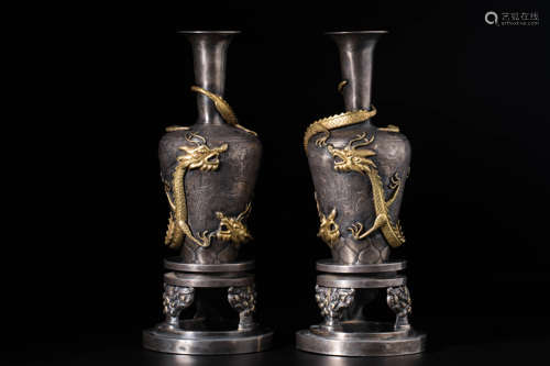 Pair of Chinese silver vases