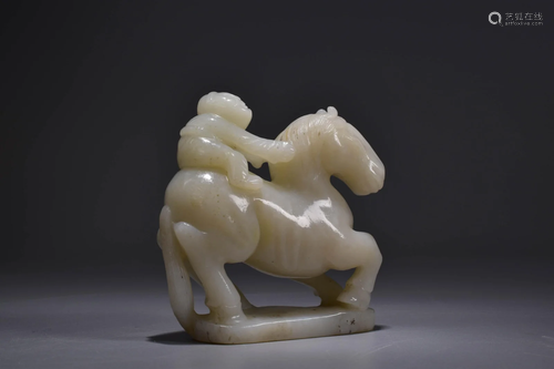 Carved Hetian Jade Horse and Monkey Ornament