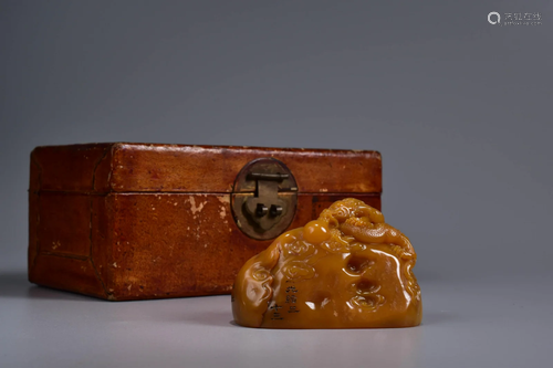 Carved Tianhuang Stone Dragon Seal with Wood Box