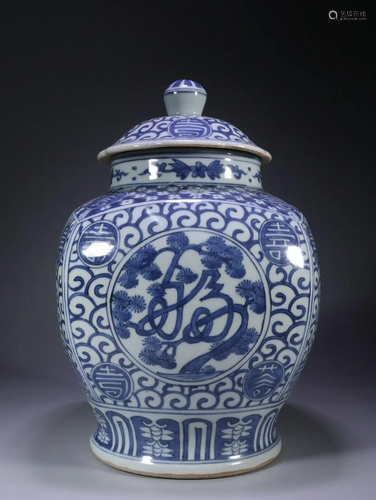 Blue and White â€˜Shouâ€™ Ginger Jar and Cover