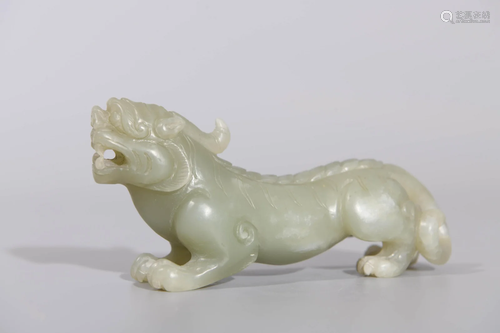 Carved Celadon Jade Mythical Beast