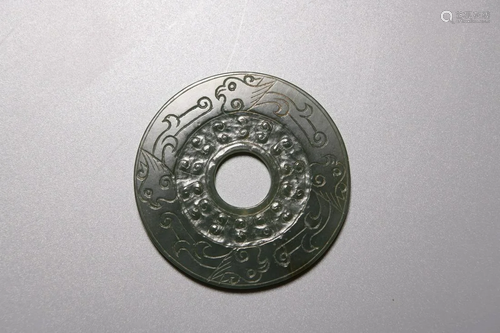 Carved Jade Archaic Disc Bi