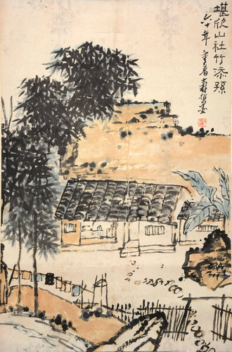 Chinese Countryside Living Painting Paper Scroll