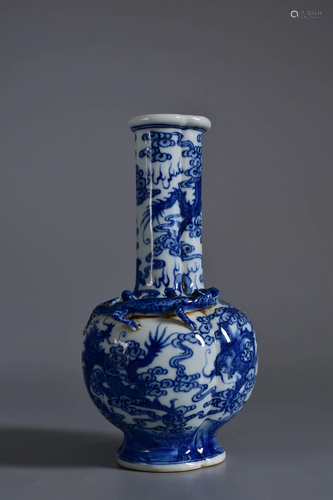 Blue and White Dragon and Clouds Bottle Vase