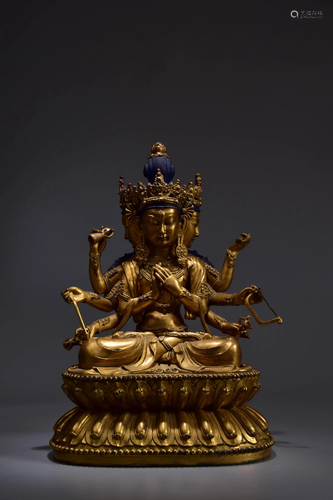 Gilt Bronze Figure of Eight-Armed Manjushri