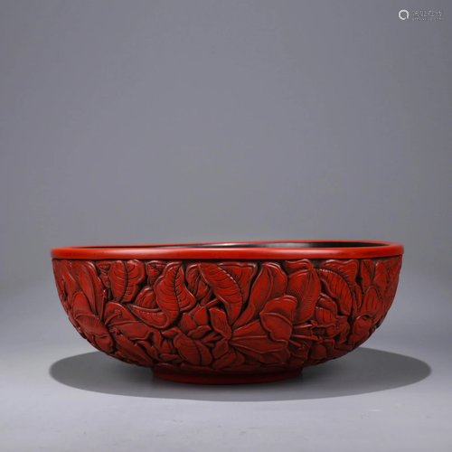 Carved Cinnabar Lacquerware Floral Bowl