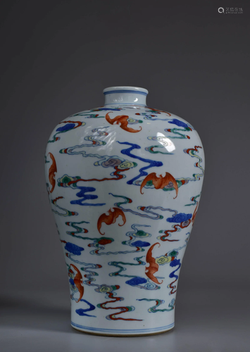 Doucai Glaze Bat and Cloud Meiping Vase