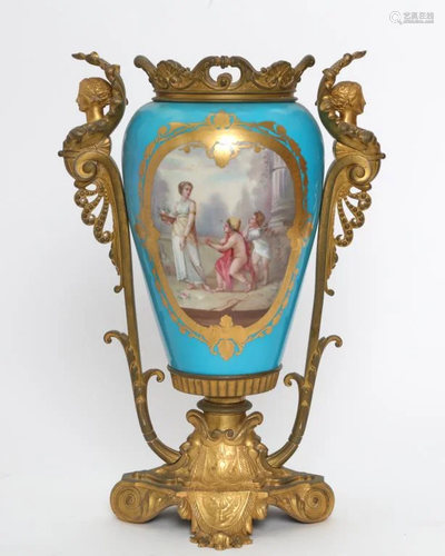 SEVRES PORCELAIN & ORMOLU MOUNTED VASE