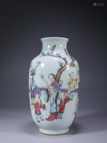 Famille Rose Boys Playing Lantern-Shape Vase