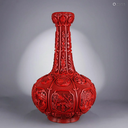 Carved Cinnabar Lacquerware Landscape&Figure