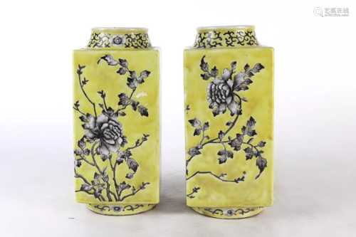 PAIR OF IMPERIAL YELLOW SQUARE VASES