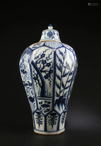 Chinese Blue & White Porcelain Meiping Vase