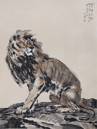 Chinese Lion Painting On Paper