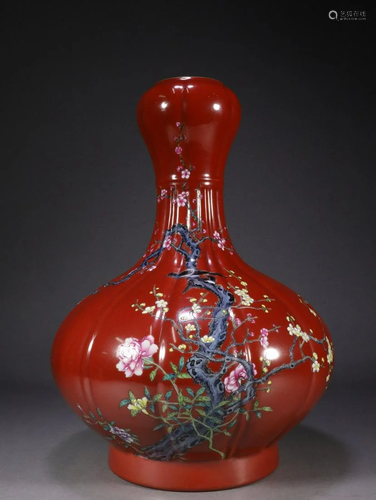 Famille Rose Plum Blossom Garlic-Head Vase