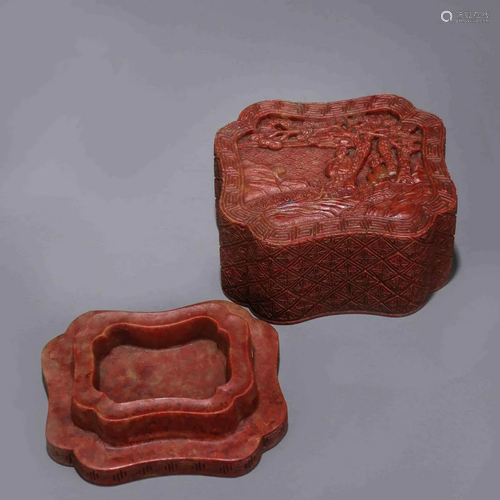 Carved Shoushan Stone Figure Box and Cover