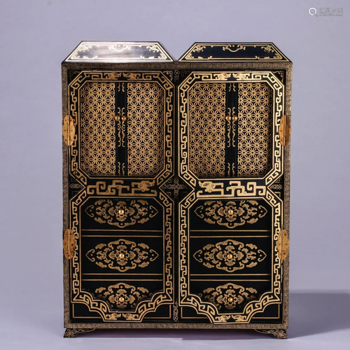 Gilt Decorated Lacquer Dragon and Flower Cabinet