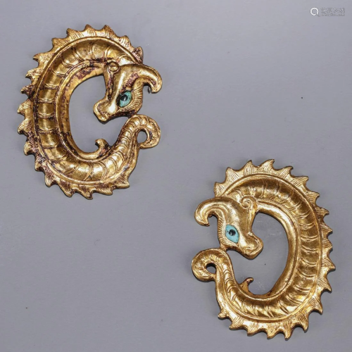 Pair of Silver Gilding Dragon-Shape Ornaments