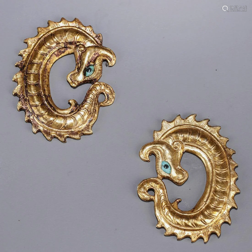 Pair of Silver Gilding Dragon-Shape Ornaments