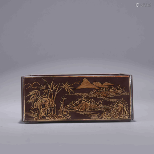 Gilt-Decorated Stone Landscape&Flower Brush Washer