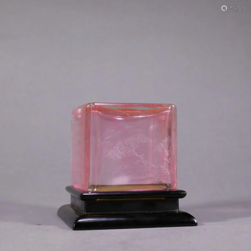 Inscribed Pink Glass Seal Box