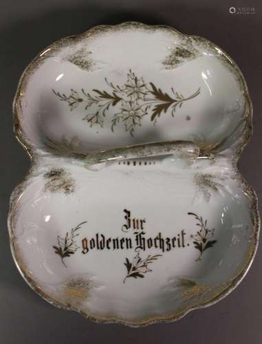 2passige, Schale, Zur goldenen Hochzeit, um 1900, Goldbemalu...