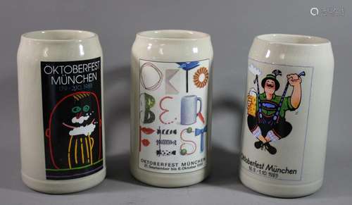 3x div. Oktoberfest Bierkrüge, 1988/89/91