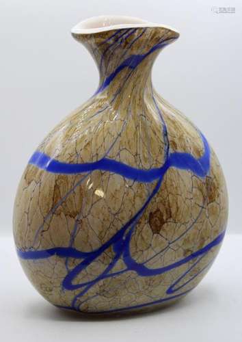 hohe schwere Vase, wohl Murano, weiß/braun/blau