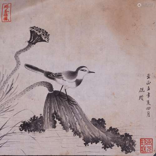 倪瓚 花鳥 紙本水墨 鏡心