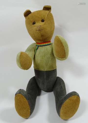 Teddy aus Wildleder mit buntem Schal, Handarbeit, H. 30 cm