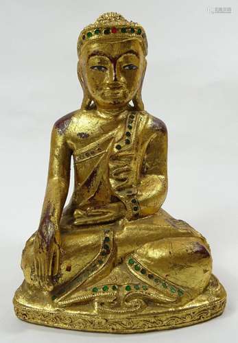 Buddhafigur, Holz mit Goldbemalung, H. 24,5 cm