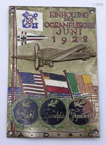 Plakette ADAC Einholung der Ozeanflieger, Juni 1928