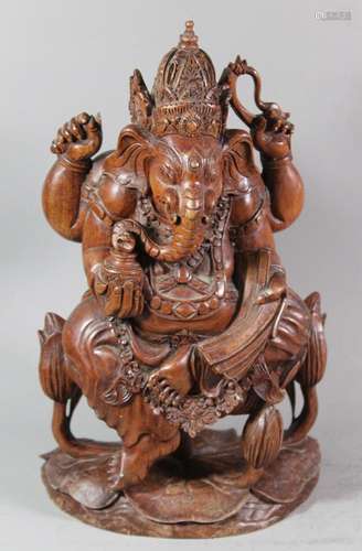 gr. aufwendig beschnitze Holzfigur, Ganesha