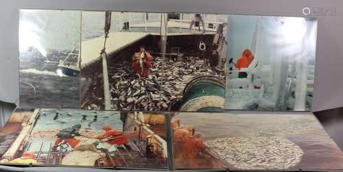 5x div. Fotografien, Fischfang, 70er Jahre