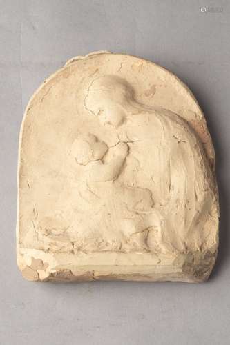 Emma THIOLLIER (1875- 1973) Vierge à l'Enfant en terre cuite...